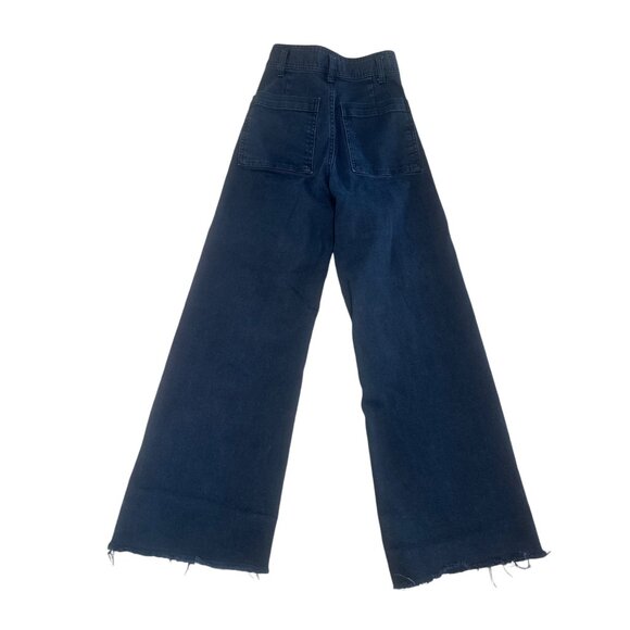 Zara Marine Jeans Womens 0 Black Wide Leg Straight High Rise Raw Hem Bohemian - Picture 4 of 16